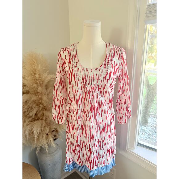 NWT Boden Toulon Tunic Top Womens Size 2 Red White Print Cotton Blouse - Picture 1 of 8